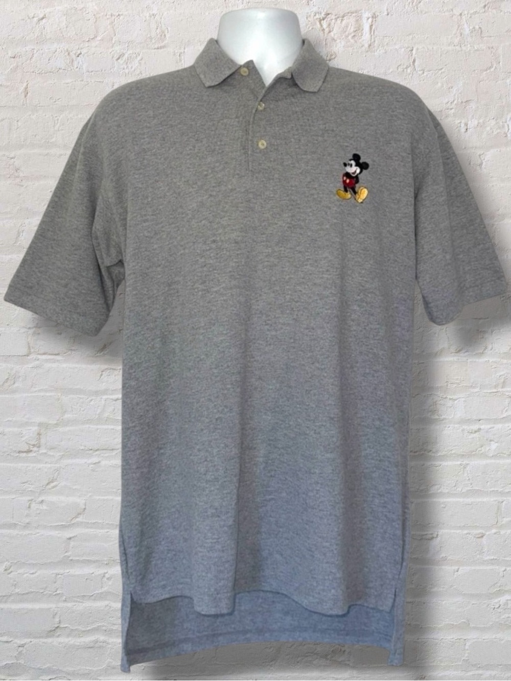 Disney Store Men’s Polo Shirt XL Slim Fit Gray Embroidered Mickey Mouse